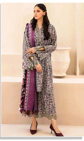 BAROQUE SILK PRINTED 3PC GRAY