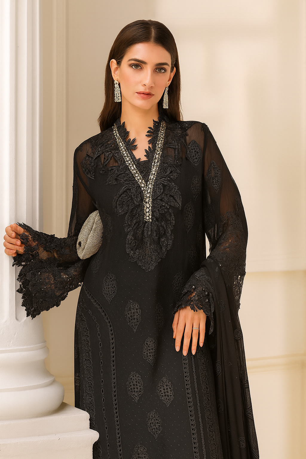 3 Piece Unstitched Embroidered Chiffon Suit