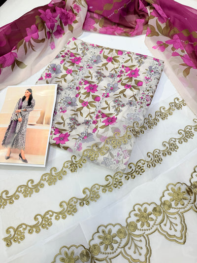 BAROQUE SILK PRINTED 3PC GRAY