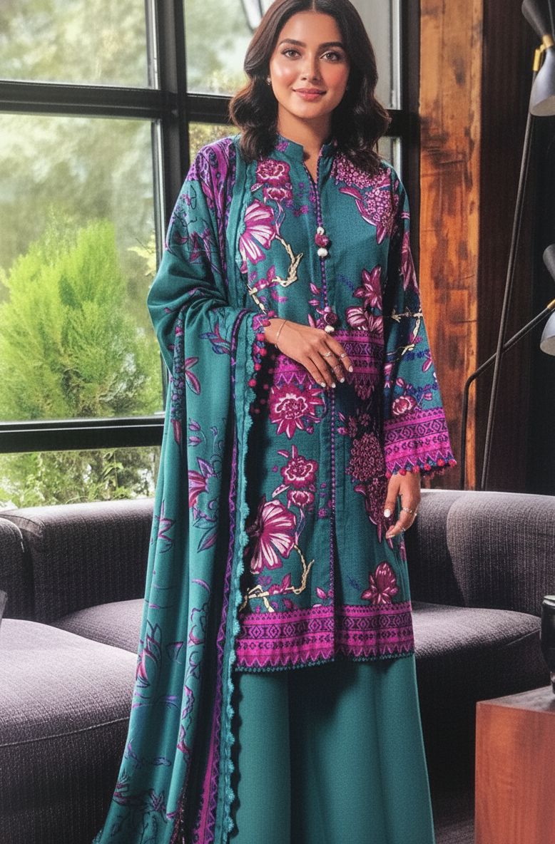 3 Pc Unstitched Printed Khaddar Suit