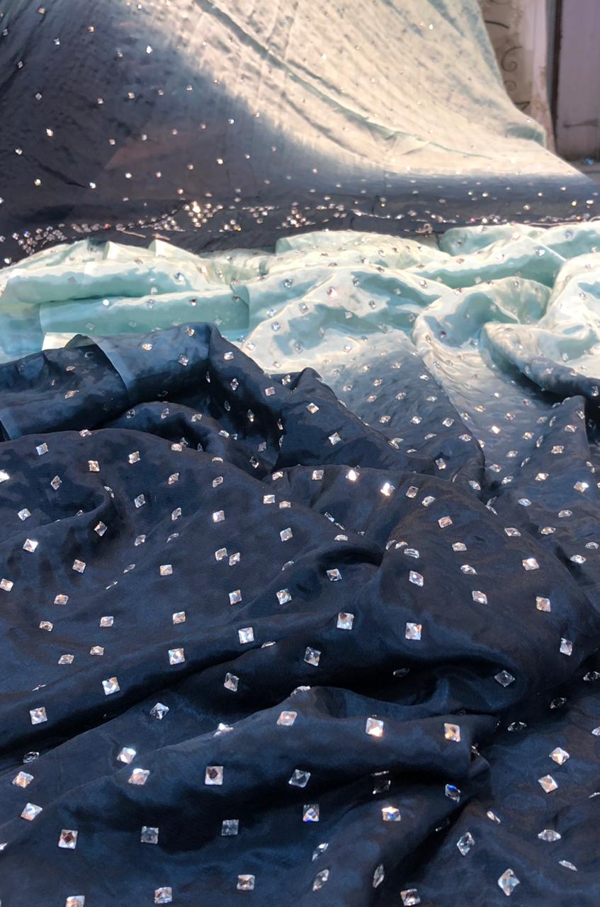 3 Piece Unstiched Silk Stone Work Suit