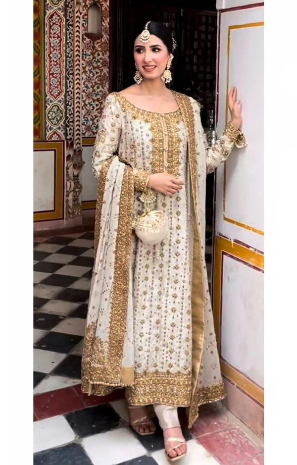 HARIS SHAKEEL TESSEL SILK IVORY GOLD