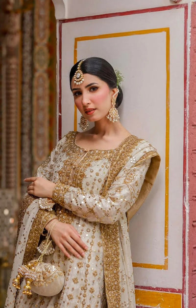 HARIS SHAKEEL TESSEL SILK IVORY GOLD